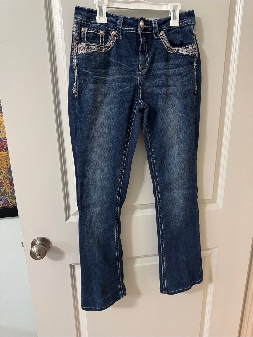Grace in LA Dark Blue Bootcut Jeans with Embroidered Pocket Detail